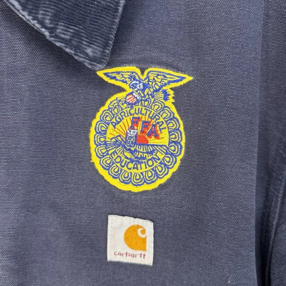 Carhartt FFA Jacket Mens XL Blue Flannel Lined Vintage USA Distressed